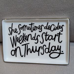 Kate Spade New York x Lenox Spirit of Adventure White Trinket Tray Gold Rim Dish